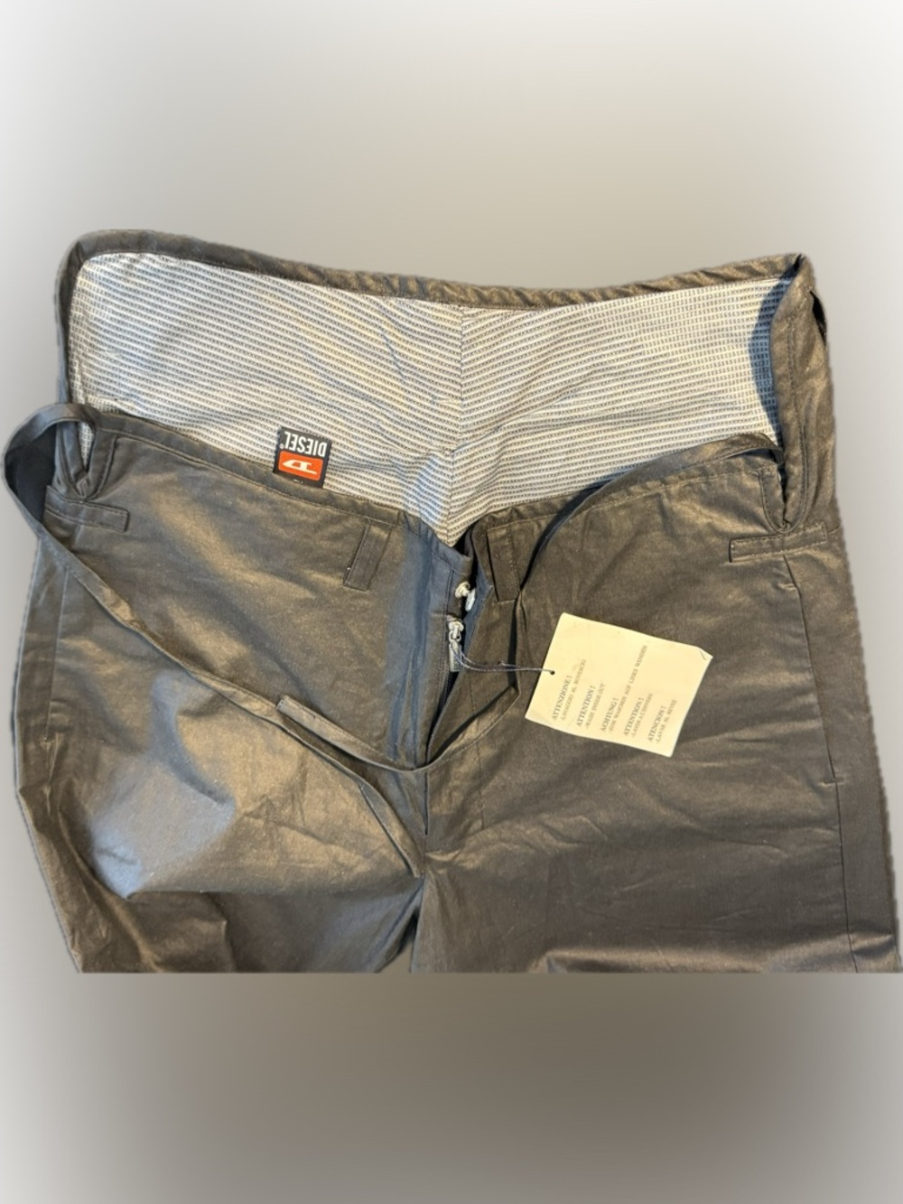 Diesel Black Coated Pants XL Waxed Slim Utility Drawstring